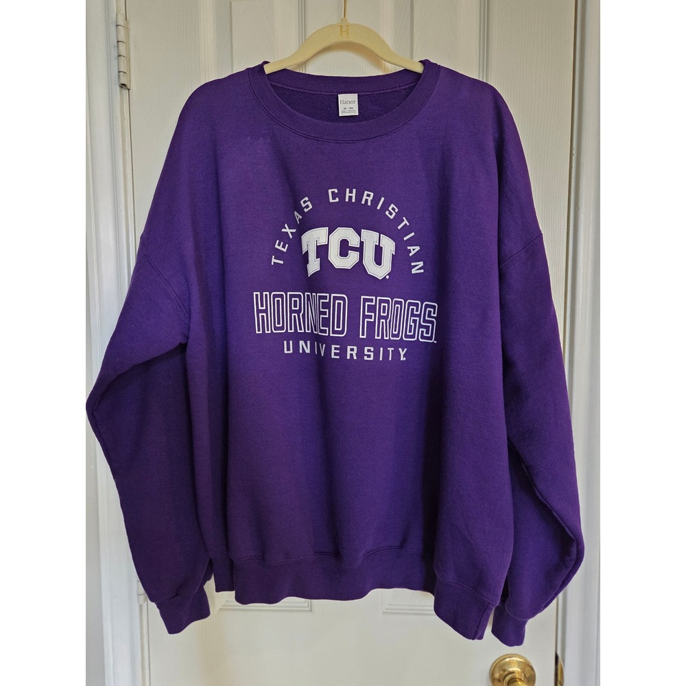 Hanes TCU Horned Frogs University Sweatshirt Mens XL Purple Fleece Pullover